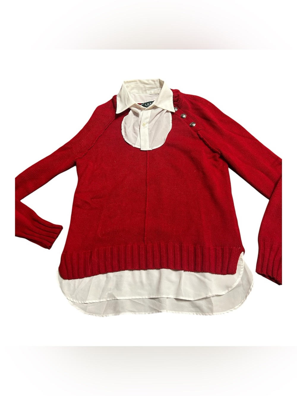 Polo by Ralph Lauren Red Crewneck Sweater with White Shirt Trim